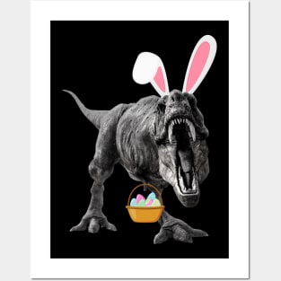 Easter T-Rex Bunny Ears Easter Basket Posters and Art